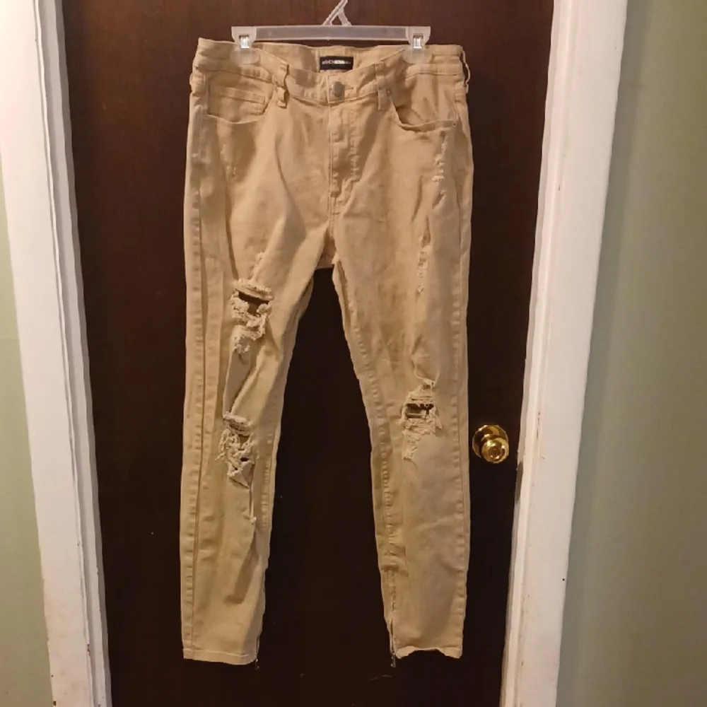 Fashion Nova Men Khaki Distressed Skinny Jeans Size 34